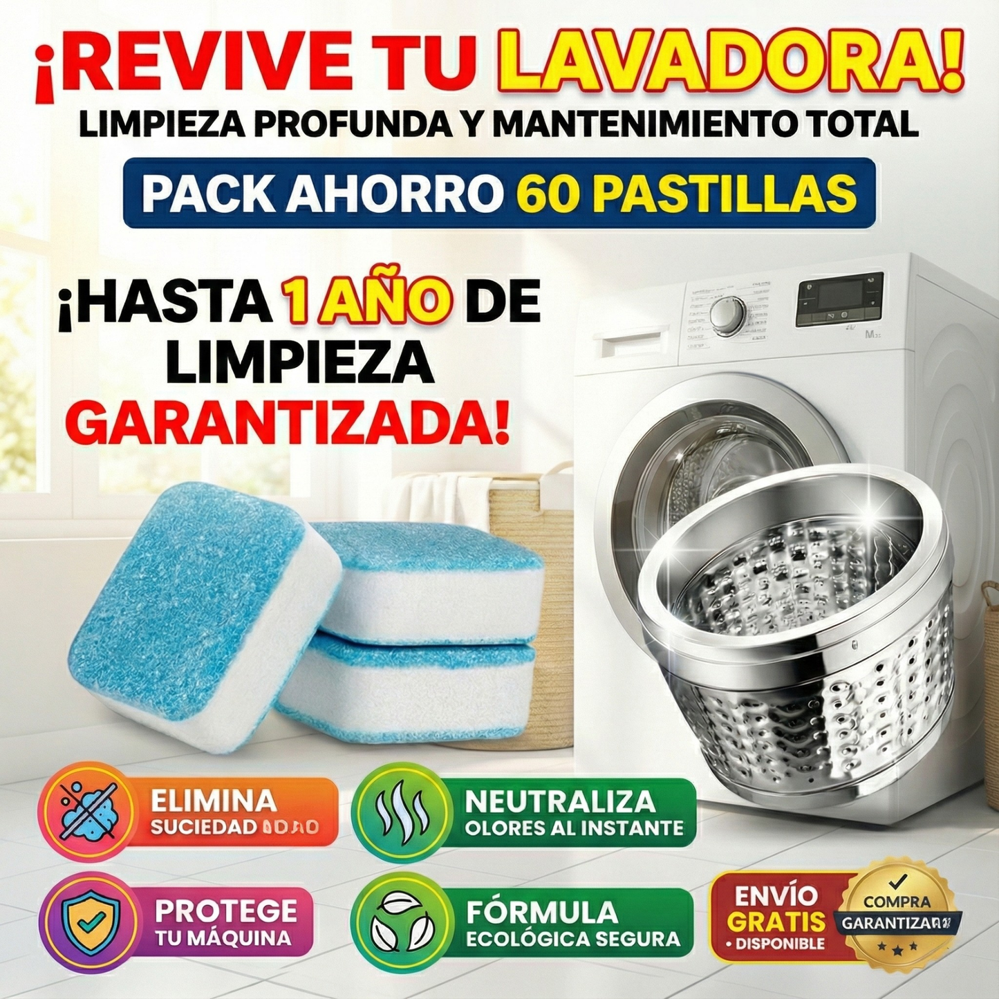 PASTILLAS LIMPIA LAVADORA - 60 Unidades
